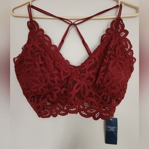 Abercrombie and Fitch Bralette, dark cherry color, lace fabric, size XL,NWT